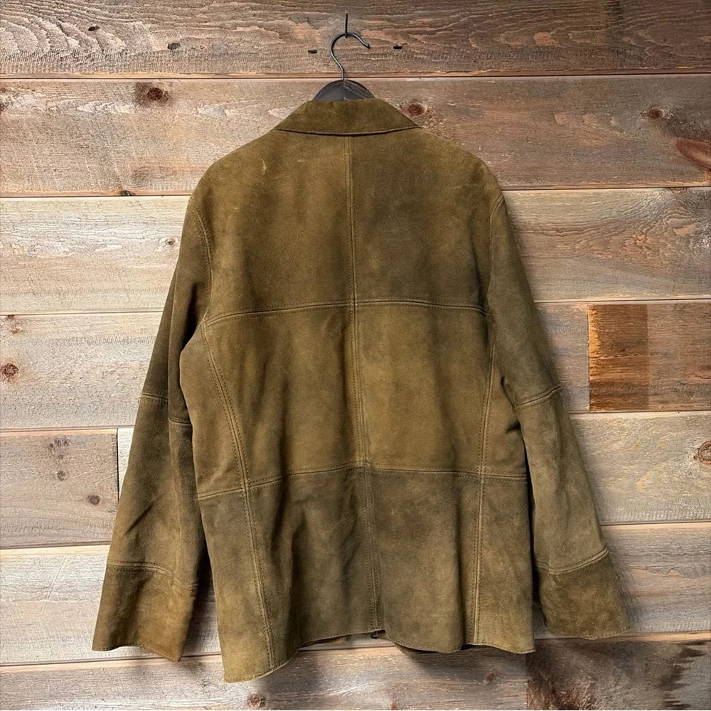 Vintage 2000s J Crew Suede Jacket Mens Size L Brown Brushed Soft Distressed Zip